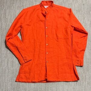 McGregor Men’s M Orange Linen Mandarin Collar Long Sleeve Shirt Vintage Style